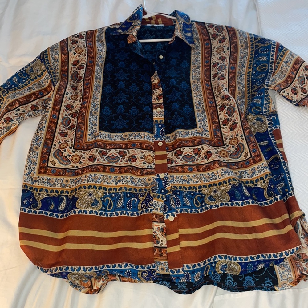 ACOA Silk Button-Down Shirt | Medium | Boho Paisley